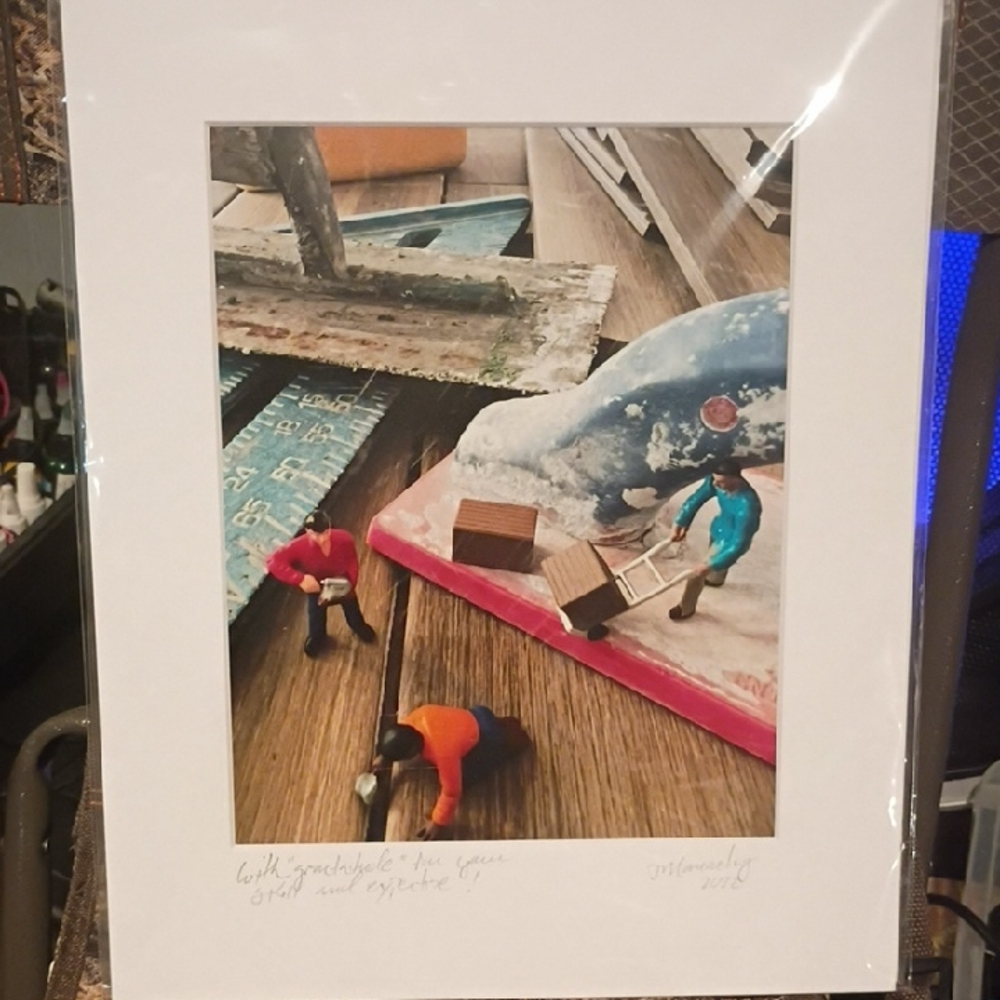 J Manwity Art Print with Figurines and Tools
